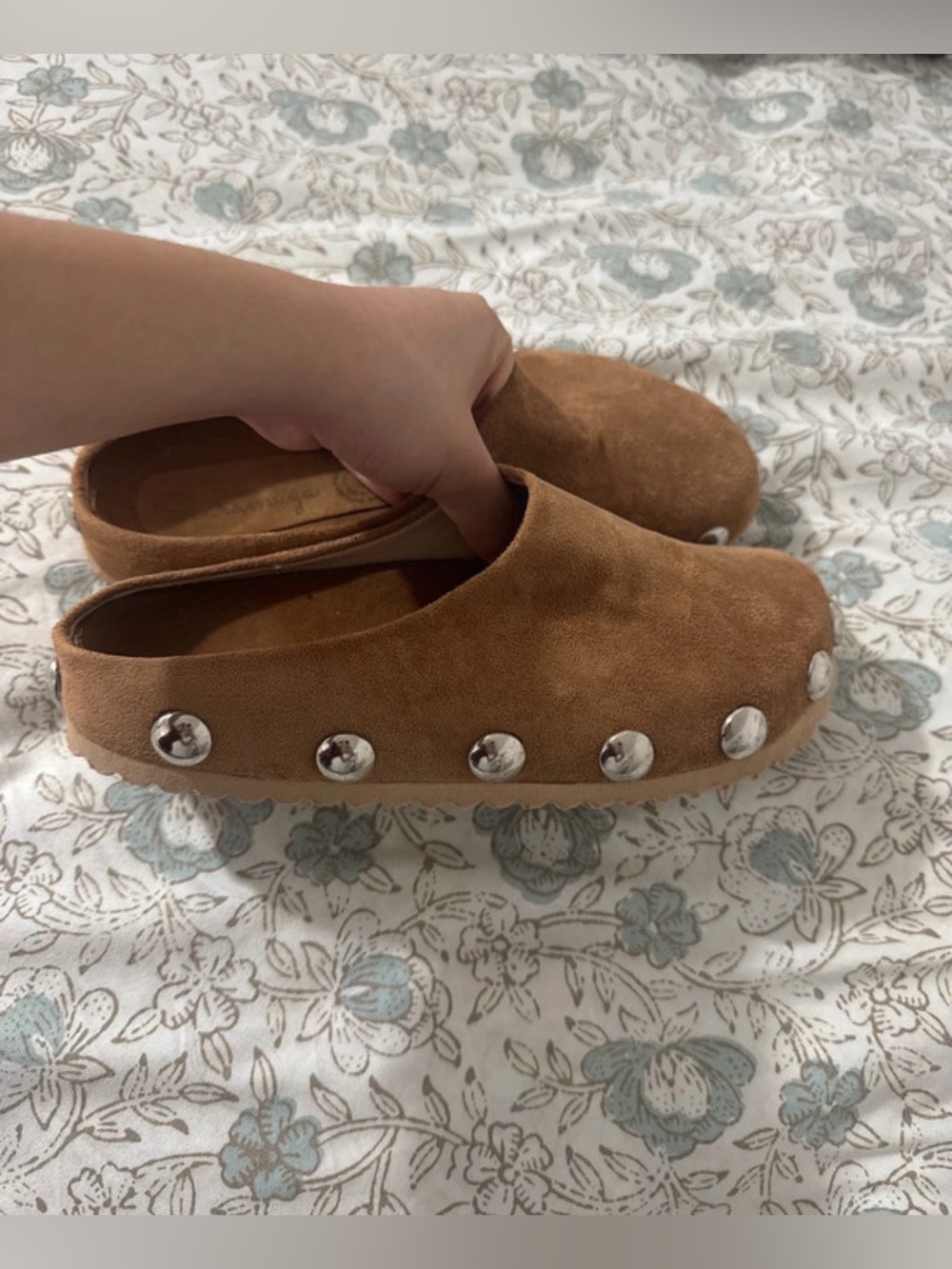 Brown Slip-On Studded Suede Clog